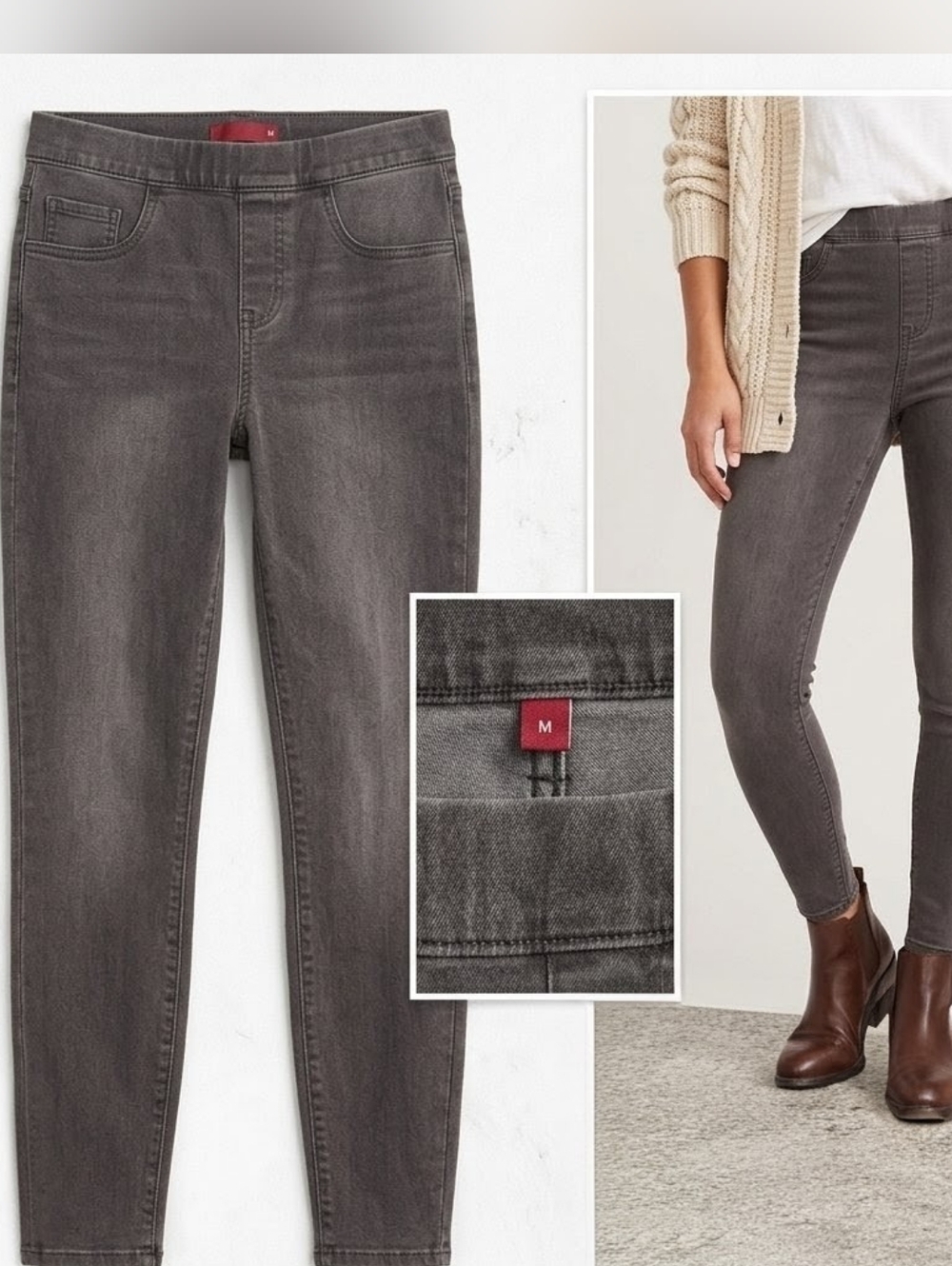 SPANX Jean-ish Ankle Leggings Grey Charcoal Wash Size Medium Excellent